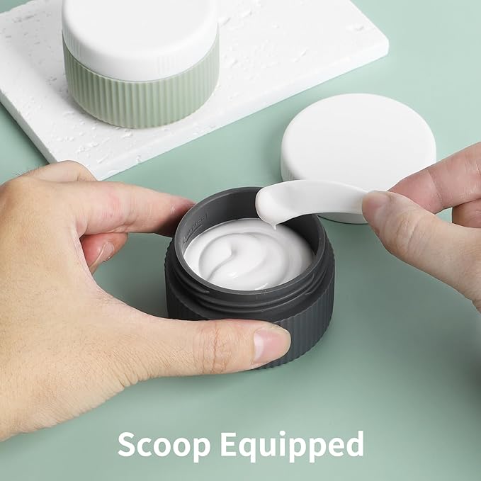 ME.FAN Travel Containers for Toiletries, TSA Approved 1.5 oz Silicone Cream Jars, Leak-proof Journey Containers, Trip Accessories with Lid for Cosmetic Face Hand 4 Pack White Lid - Morandi