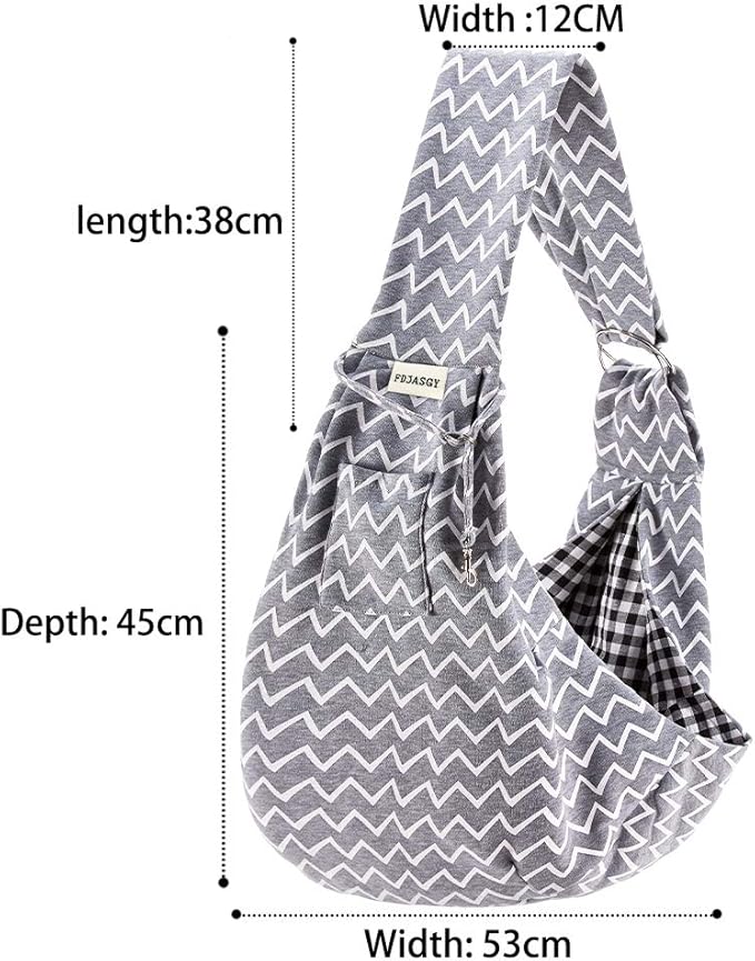 FDJASGY Small Pet Sling Carrier-Hands Free Reversible Pet Papoose Bag Tote Bag with a Pocket Safety Belt Dog Cat for Outdoor Travel (Gray Stripe)