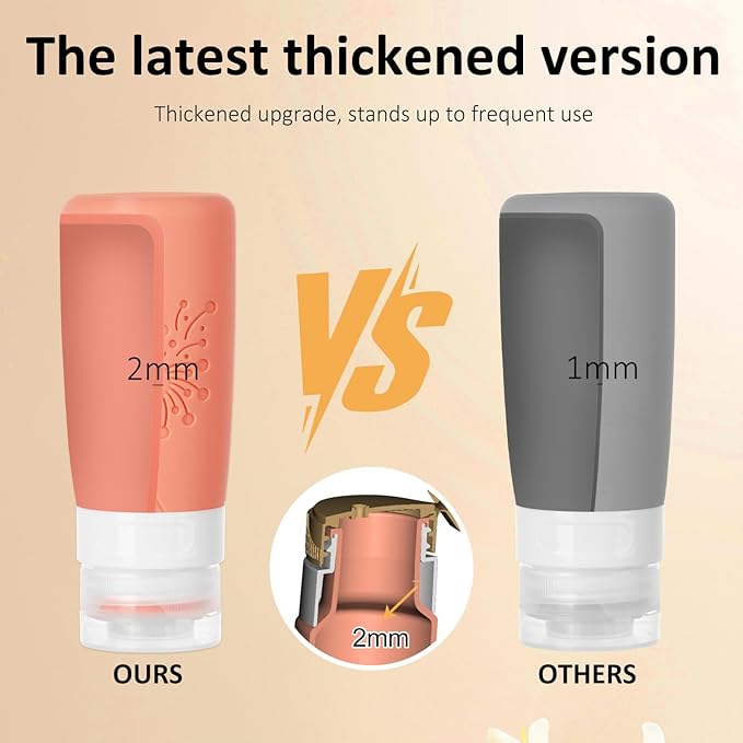 Empty 3 oz Travel Size Bottles Toiletries Containers for Toiletries Liquids，Small Silicone Mini Refillable Leak Proof TSA Approved Travel Bottles for Creams Shampoo and Conditioner Traveling