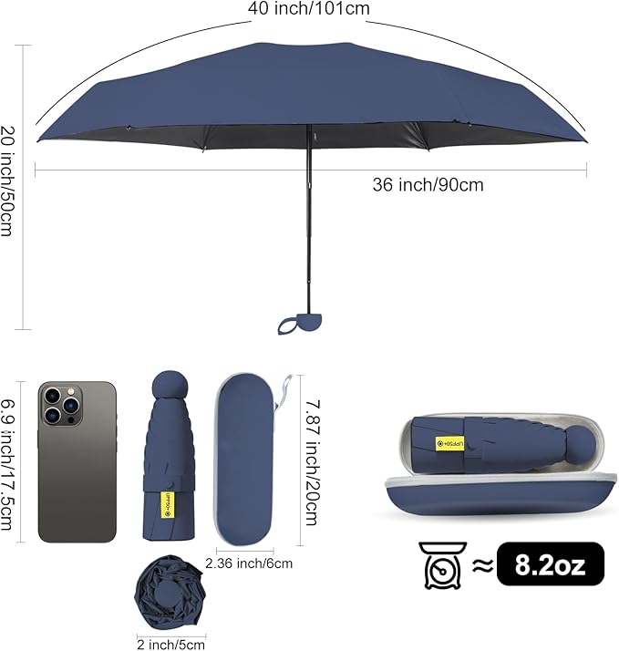 Compact Travel Umbrella - Mini Manual Umbrella for Purse, Windproof & UPF 50+ Sun & Rain Protection, Lightweight Portable Folding with Case for Women, Men，Kids
