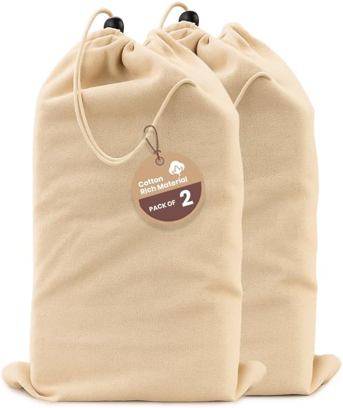 LFH Cotton Shoe Storage Bags with Drawstring, Dustproof Breathable Reusable Organizer, Perfect For Travel, Dorm, Hotel, College, Gym, Easy to Carry, 8"x17" (Pack of 2) - Natural Thanks Giving
