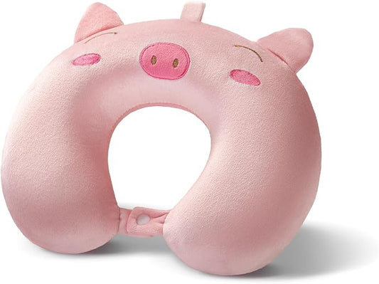 Memory Foam Kids Travel Pillow, Kids Neck Pillows for Travel Car, Cute Airplane Pillow, Washable (Pink Pig, 3-5 Y/O)