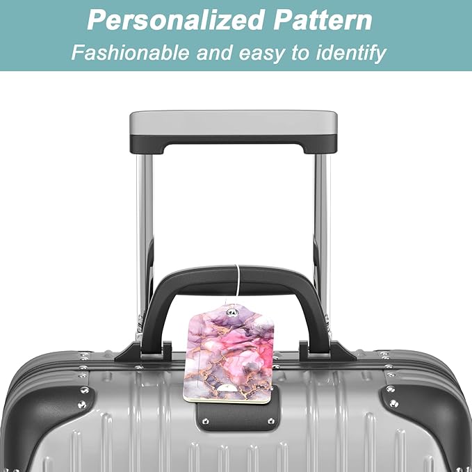 Rimilak 3 Pcs PU Leather Luggage Tags for Suitcase, Travel Cruise Luggage Tag with Privacy Flap, Name ID Label and Metal Loop for Women Men Baggage Handbag School Bag Backpack, Colorful Marble