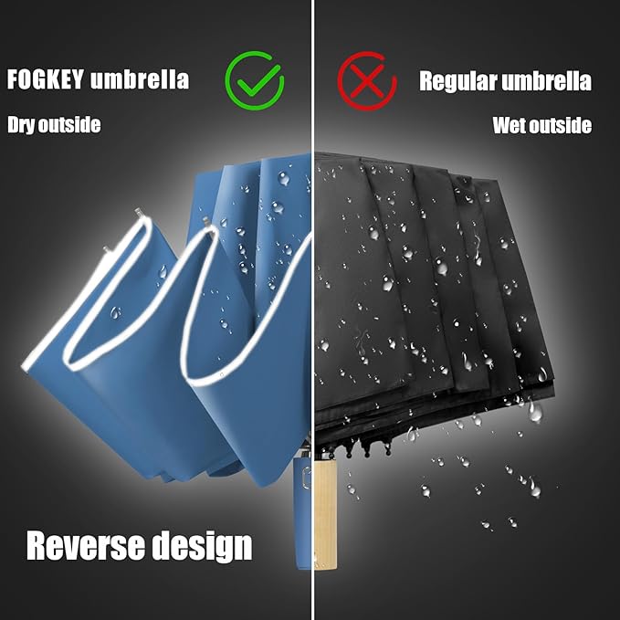 Large Windproof Travel Umbrella, Portable Reverse Folding Car Umbrella, Compact Inverted Design with Waterproof Canopy, Automatic, 10 Durable Ribs, 45.6/13 Inch, Fits Backpack