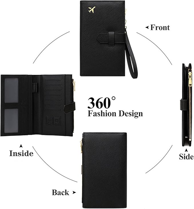 Waterproof Family Passport Organizer with RFID Blocking Genuine Leather Document Holder Card Slots Travel Wallet for Women Men Black (Beige)