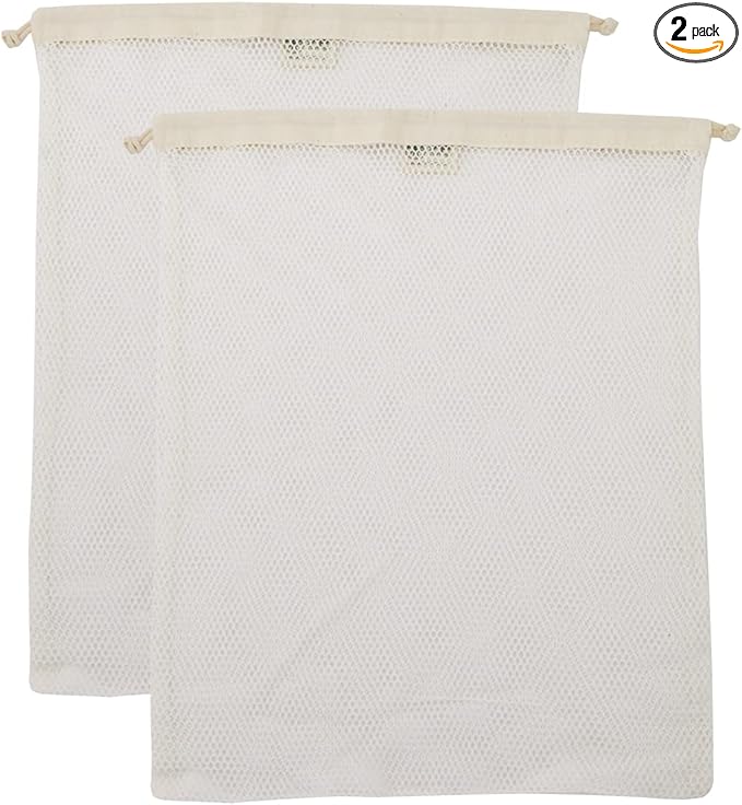 Simple Ecology Organic Cotton Mesh Laundry Bag; Machine Washing Bags for Delicates, Lingerie and Garments, Large 2 pack