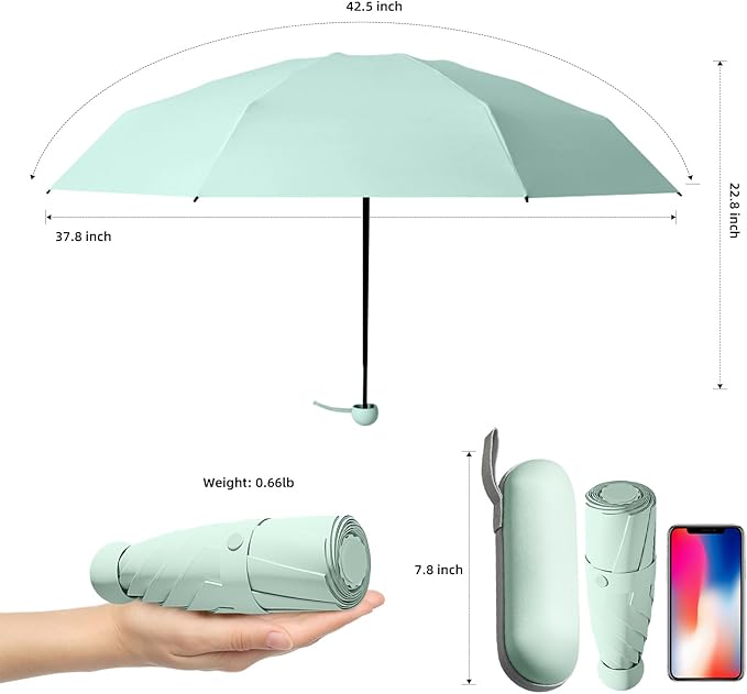 Travel Mini Compact Folding Umbrella with Case - UV Sun & Rain Protection, Lightweight Portable Pocket Umbrella for Women Men Kids, Fits Purse Backpack