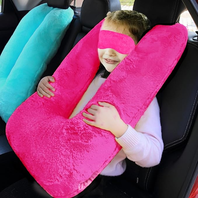 Sexysamba Travel Pillow with Sleep Mask Set Car Pillow Kids Travel Pillow for Sleeping U Shaped Car Seat Pillow Head Neck Body Support for Kids and Adults Road Trip Accessories,Rose Red