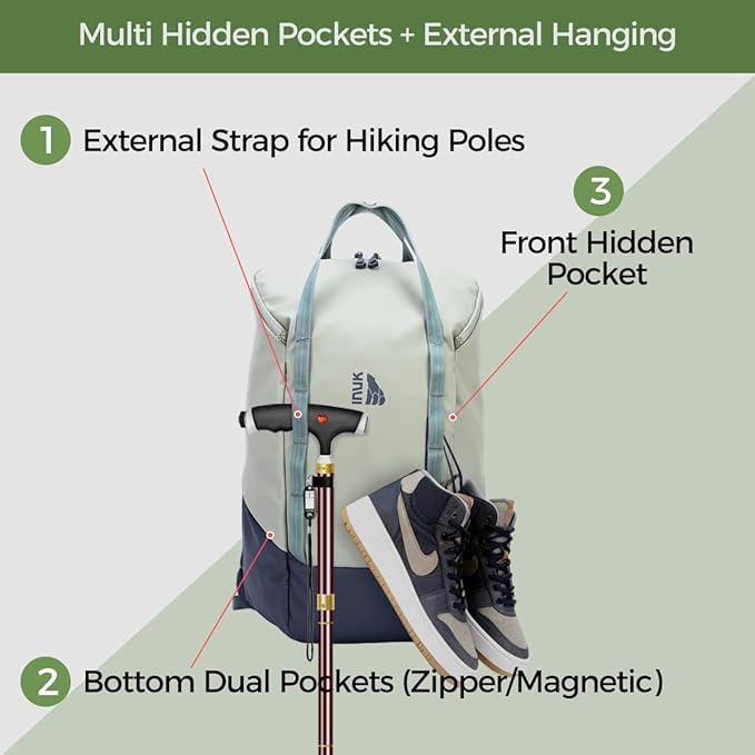 INUK Laptop Backpack for College Students & Work, 25L Lightweight Waterproof Backpack for Business Travel, Hiking Daypack with Padded Sleeve and Safety Whistle, Made from Recycled Materials，Green