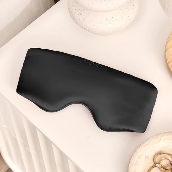 SilkSound 100% Mulberry Silk Bluetooth Sleep Mask, Skin-Friendly Sleeping Eyemask with Bluetooth Sleep Headphones, Silk Eye Mask Headphones with Small Side Speakers, White Noise Head Phones Ear Muffs