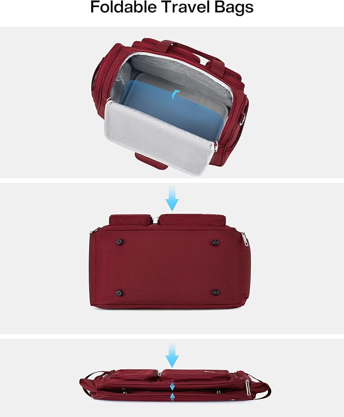 MILADA Underseat Carry On Luggage Bags for Travel Lightweight Foldable Carry On Bags for Airplanes Small Duffle Bag for Men Women Personal Weekend Overnight Travel Tote Bags, Burgundy