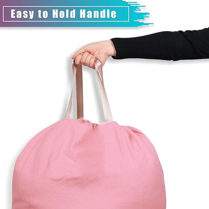 LOLOMLO Extra Large Canvas Laundry Bags with Handles & Drawstring Closure, Heavy Duty Tears Resistant Clothes Storage Travel Bags, Machine Washable Multi Use Laundry Bag liner for Laundry Hamper - 25.5 x 34 in - Pink