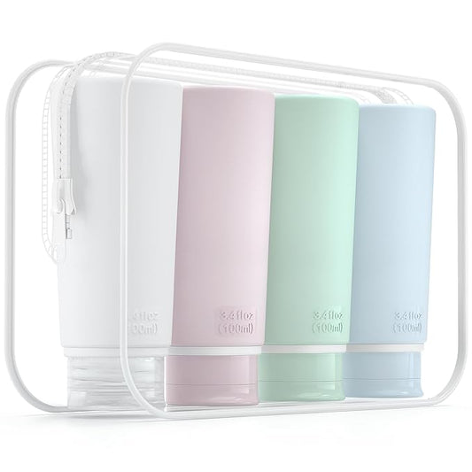 Valourgo Travel Bottles for Toiletries Tsa Approved Travel Size Containers BPA Free Leak Proof Travel Tubes Refillable Liquid Travel Accessories for Cosmetic Shampoo and Lotion Soap for travel, 4Pcs