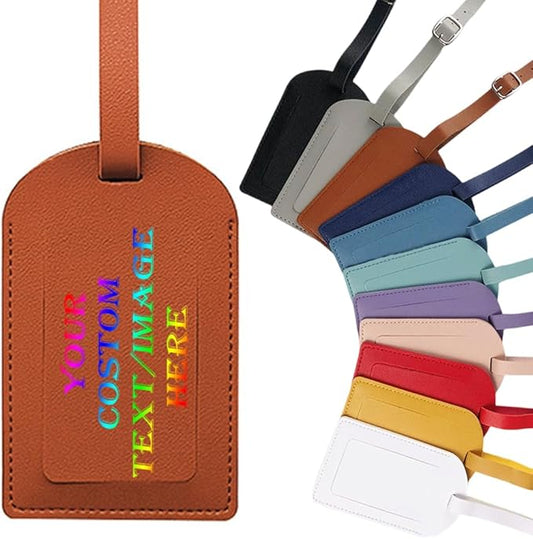 Custom Luggage Tags Faux Leather Privacy Protection Personalized Luggage Tags Travel (Brown)