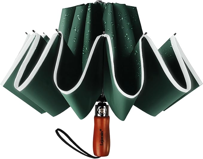 Lejorain Golf Large Inverted Umbrella - Black Big Windproof Heavy Duty Upside Down 46/50/54 Inch Compact Reverse Car Automatic Folding Reflective Umbrella