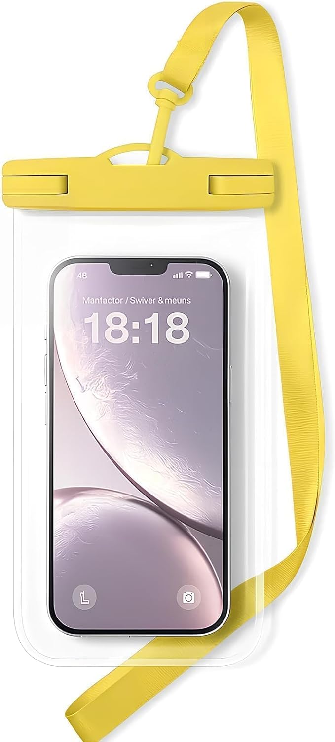 1/2 Pack Waterproof Phone Pouch Compatible with iPhone 17 16 15 Pro Max & Galaxy S24+/S23 7in Waterproof Phone Case with Lanyard, IPX8 Beach Travel Must Haves, Beach Essentials, Yellow, 1 Pack