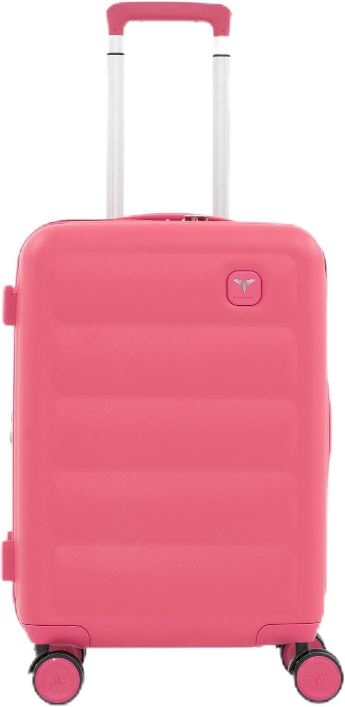 Tesport 22in Hard Shell Carry-On Luggage with Spinner Wheels, Lightweight PC Expandable Carry-On Suitcase with TSA Lock, Built-in Cup Holder, Pink