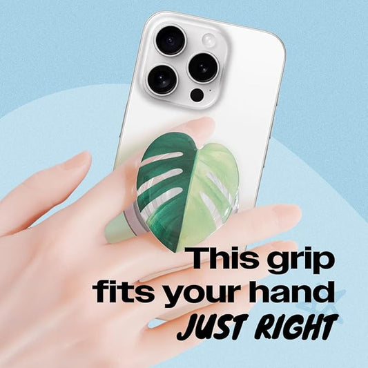 OnTheGrip Compatible with Magsafe Magnetic Cute Acrylic Tropical Leaf Design Collapsible Mobile Phone Grip Stand Holder for Smartphone Tablet Cell Phone Accessory (Aurea Monsera)