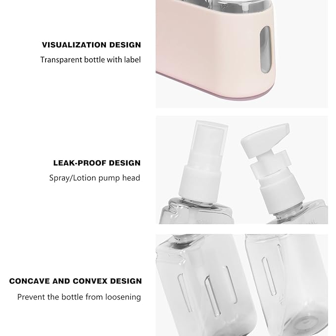 Songaa 4 in 1 Travel Containers - Leak Proof Refillable Plastic Bottles for Toiletries, Beige