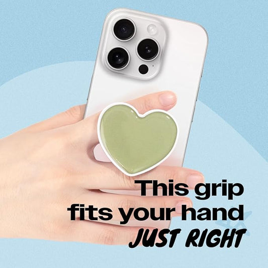 OnTheGrip Cute Solid Macaron Color Heart Shape Collapsible Mobile Phone Grip Stand Holder for Smartphone Tablet Cell Phone Accessory (Ocean Green)