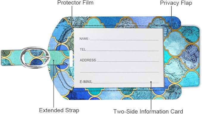 FINTIE 2 Pack Luggage Tags, Leather Name ID Labels with Privacy Cover for Travel Bag Suitcase, Theme - Cool Jade