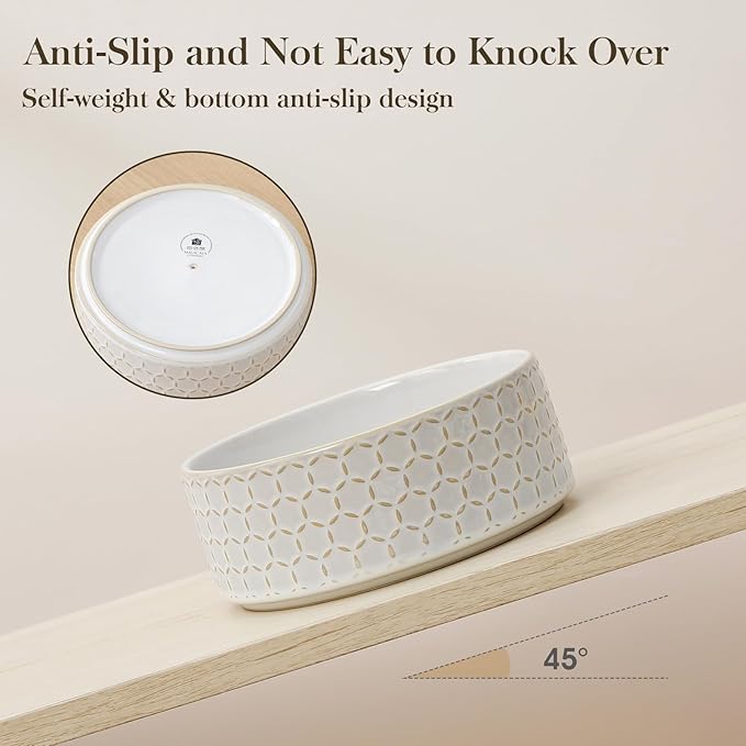 MALACASA Ceramic Dog Food Bowl, 3.5 Cups or 32oz Dog Food Water Dish for Mudium Breeds, Pet Bowl Dishwasher & Microwave Safe, Honeycomb, Series Lydia