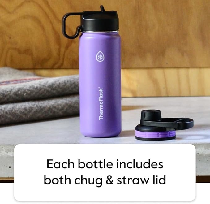 ThermoFlask Bottle with Spout Lid - Stainless Steel Water Bottles with Double-Wall Insulation & BPA-Free Spout Lids - Leak-Proof Reusable Bottles & Lids - 40 oz, Gray Pine (2 Pack)