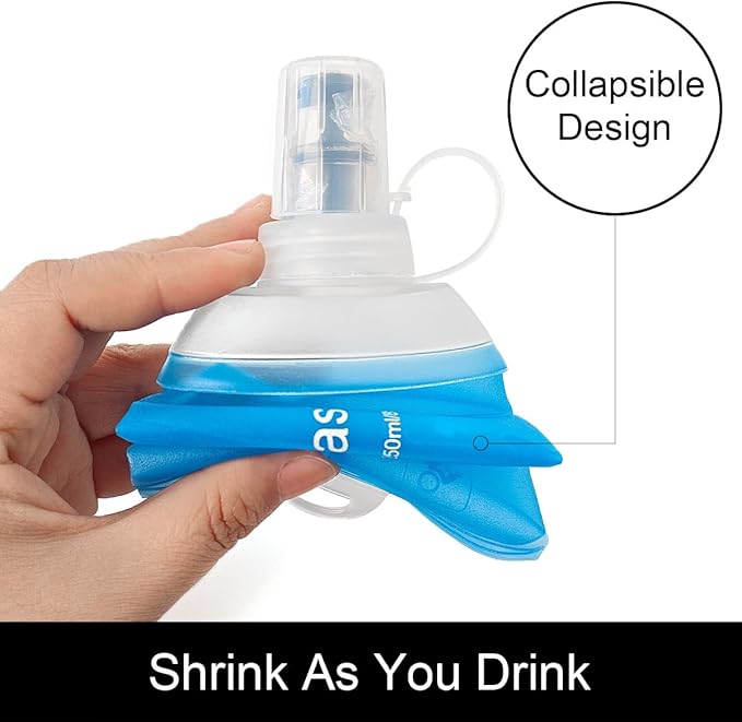 WILDREEDS 250ml Soft Flask, TPU Collapsible Soft Water Bottle for Hydration Pack, Running Vest, Folding Water Bottle for Hiking Cycling Climbing-2Pcs, Blue