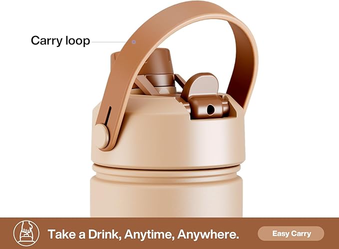 POWCAN 26 oz Insulated Water Bottle with 2-in-1 Straw and Spout Lid, Keep Cold 24H, Leak-Proof, Fits in Car Cup Holder, Stainless Steel Water Bottle for Sports, Travel, Gym, and School (Mocha)