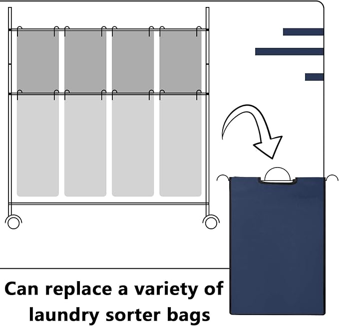 Bonuci 3 Pcs Laundry Sorter Replacement Bags Hamper Cart Removable Replacement Laundry Storage Organizer Bag Hamper Liner, No Hooks 14.76 x 8.66 x 21.65 Inch (Dark Blue)