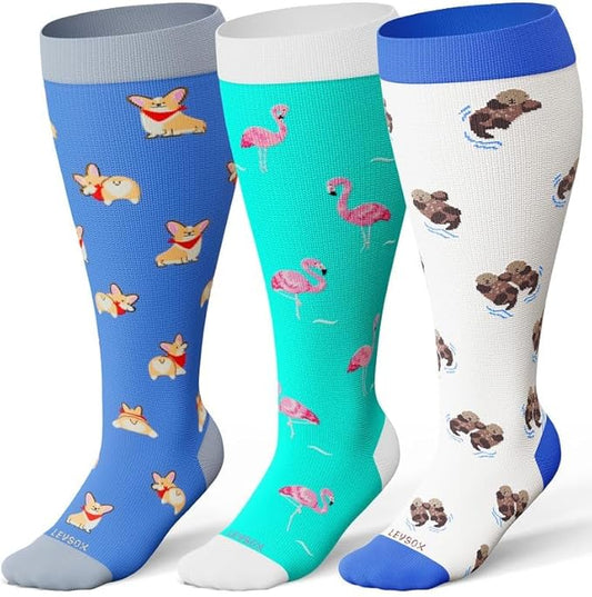 LEVSOX Plus Size Compression Socks for Women Men Wide Calf Extra Large 15-20 mmHg Knee High Sock for Nurses Pregnant Travel