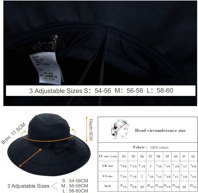 Comhats Packable Summer Cotton Sun Hat Bucket for Women UV Protection Wide Brim Beach Gardening Travel 54-64CM