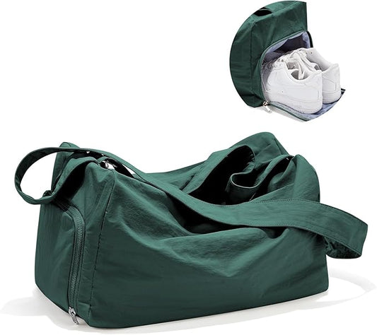 Small Gym Bag with Shoe Compartment, Workout Sport Duffle Bag for Women Travel, Waterproof Shoulder Overnight Bags Lightweight Carry on Tote Bags for Swim, Yoga, Dance