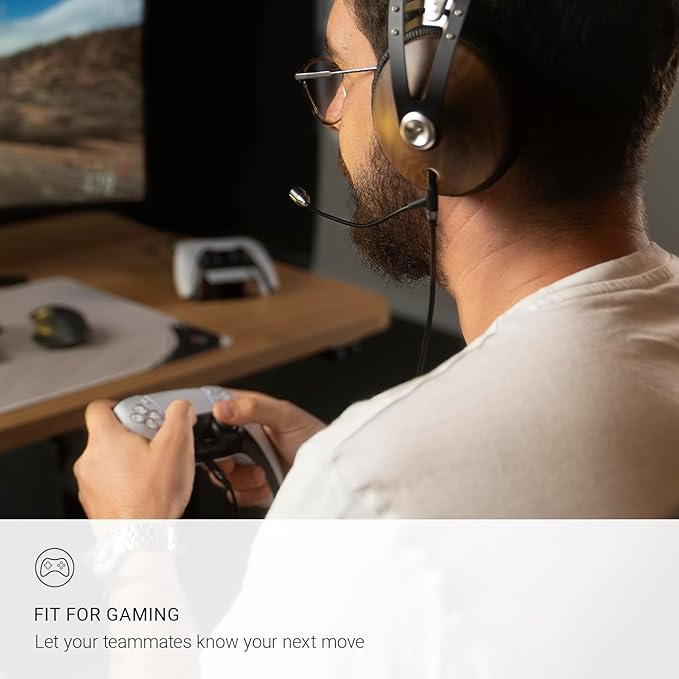 MEZE AUDIO | 99 Classics Walnut Silver & Boom Mic Headset | Wired Over-Ear Headphones with Boom Microphone and Self Adjustable Headband | Closed-Back Headset for Gaming | Remote Work | Audiophiles