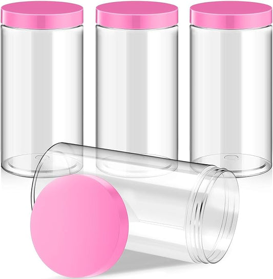 SATINIOR 12 Pack 32 oz Plastic Container Jars with Lids Round Clear Travel Cosmetic Container Slime Jars for Toiletries, Lotion, Cream, Ointments, Makeup, Rhinestone, Samples, Kitchen Storage(Pink)