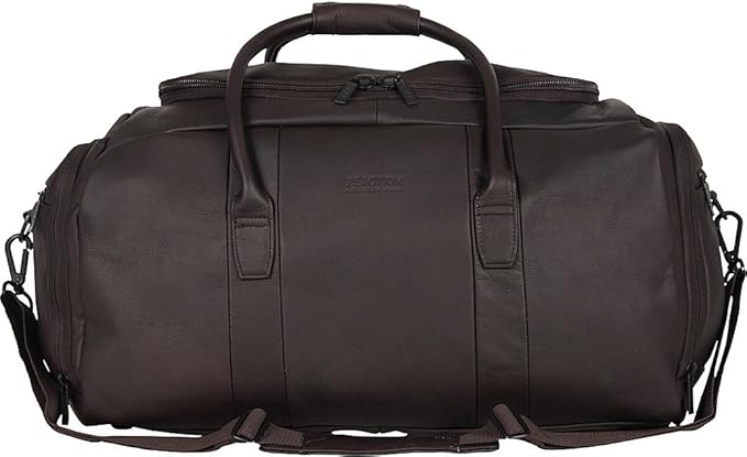 Kenneth Cole REACTION Duff Guy Colombian Leather 20" Single Compartment Top Load Travel Duffel Bag, Cognac