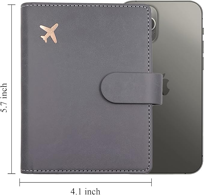 Deziliao Passport Wallet, Gray, Unisex, Faux Leather, Waterproof, Slim, Lightweight, RFID Blocking, 2-in-1 Design, with Document Slots, Credit Card Slots, SIM Card Slots