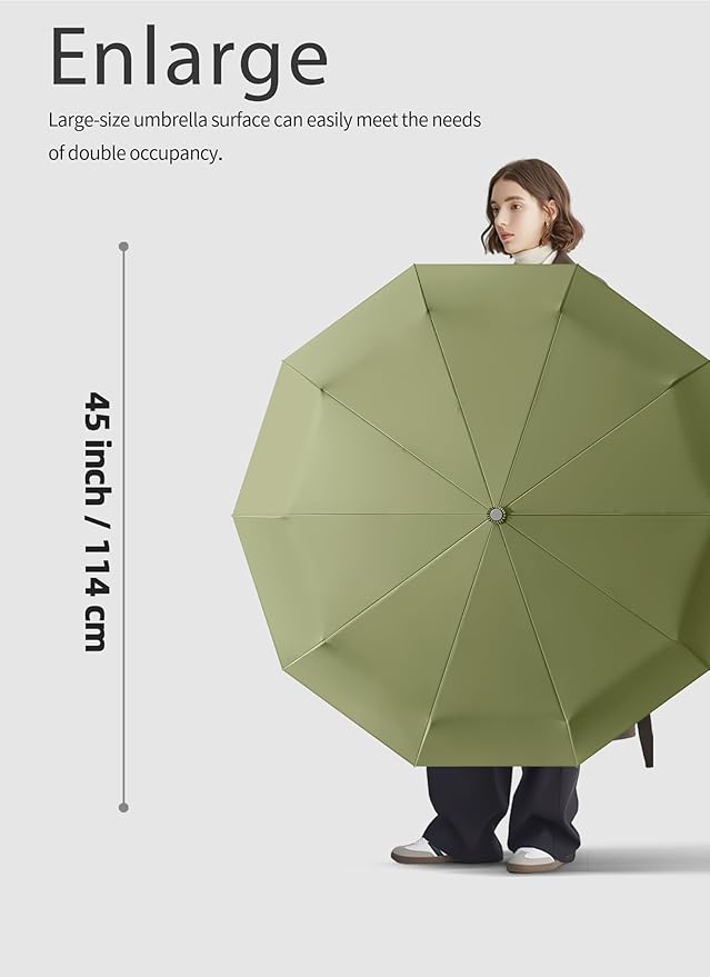 Rain Cats Large Umbrella 45 Inch diameter Umbrellas for rain Strong10 Ribs Fiberglass Windproof big Compact Automatic portable Folding Travel/Thick Fabric/Wood handle