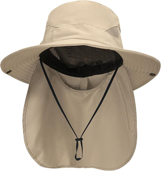 NPQQUAN Sun Hats for Men Women with Neck Flap UPF 50+ UV Protection Wide Brim Bucket Hat Safari Hiking Fishing Hats