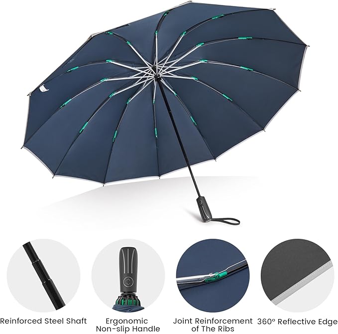 G4Free 54 Inch Large Double Layer Inverted Umbrella, 12 Ribs Compact Windproof Automatic Folding Reverse Umbrella with Reflective Strip for rain