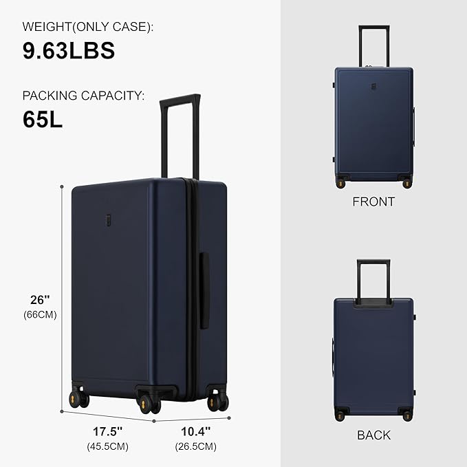 LEVEL8 Elegance Checked Luggage, 24 Inch Hardside Suitcase, Lightweight Matte Hardshell with Tsa Lock, Large Suitcases with Spinner Wheels, Navy Blue