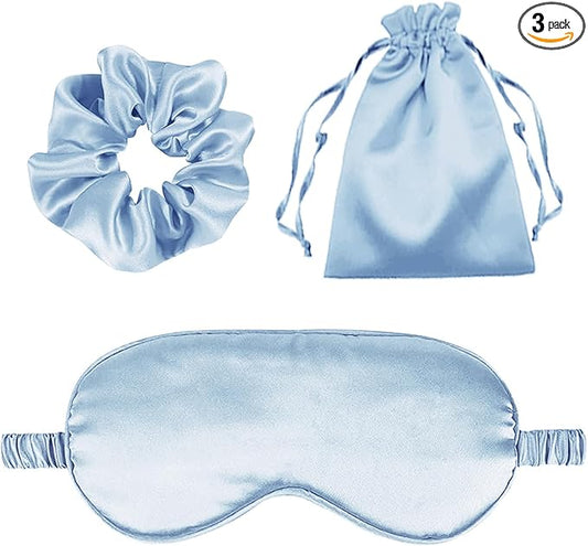 3Pcs Satin Eye Mask Silk Sleep Masks Set Silky Blindfold Eyeshade Blackout Eyes Cover Pouches Bag Scrunchy Wedding Gift