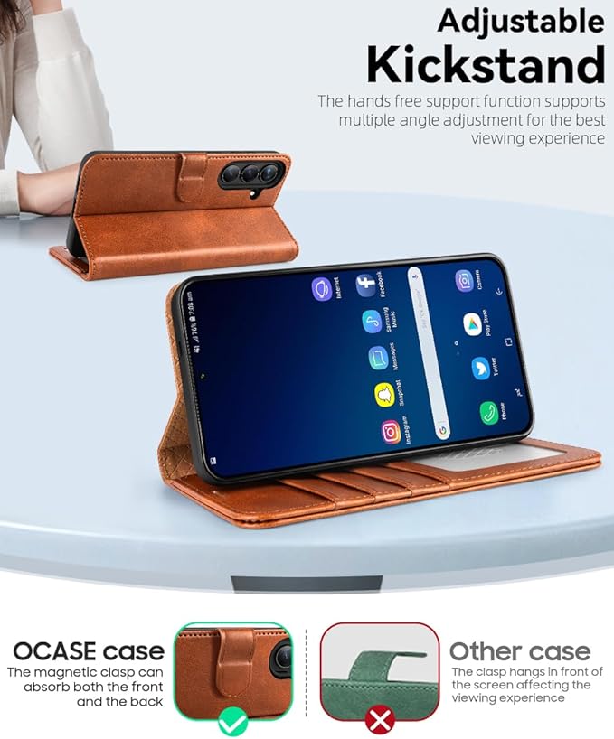 OCASE Compatible with Galaxy S25 Plus Wallet Case, PU Leather Flip Folio Case with Card Holders RFID Blocking Kickstand [Shockproof TPU Inner Shell] Protective Phone Cover 6.7 Inch 2025, Brown