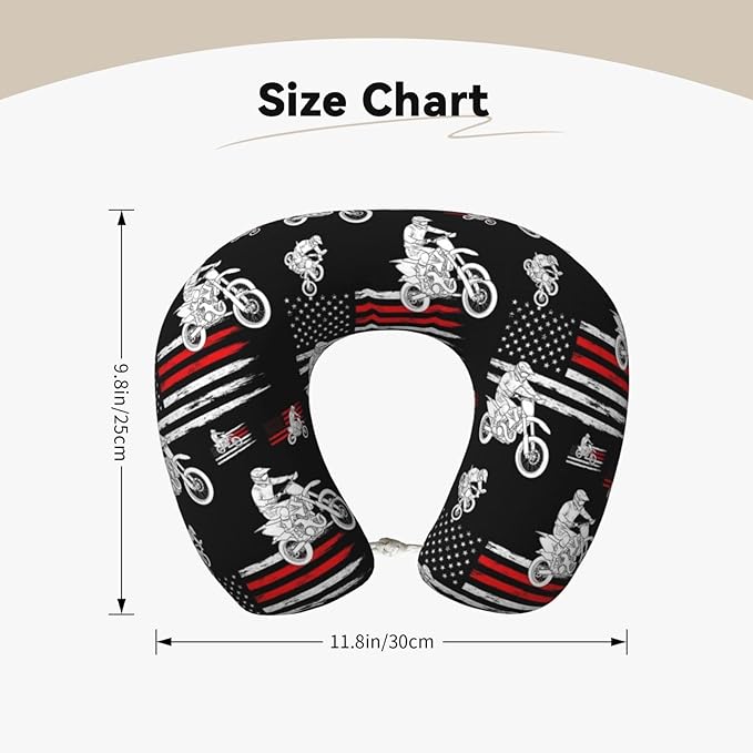 Travel Pillow for Men Women, Washable Relax U Shaped Neck Pillows for Car Head Pain Relief Sleeping Motorcycle Dirt Bike American Thin Red Line Flag Black