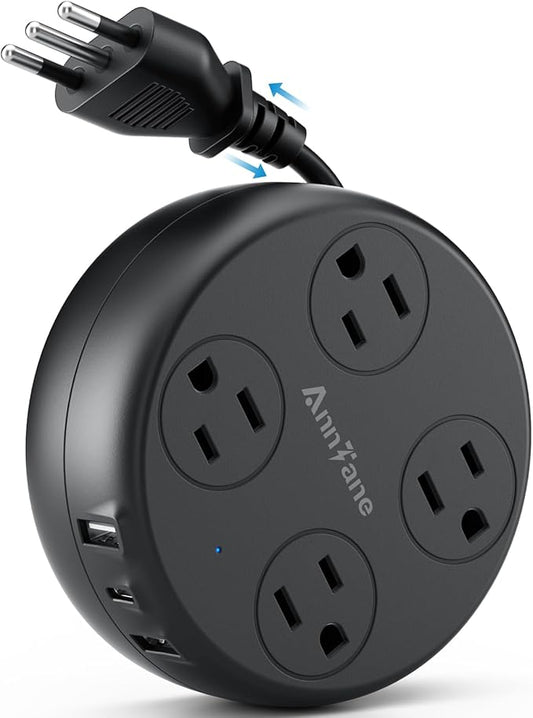 Italy Travel Adapter with USB C, US to Italy Plug Adapter with 4 Outlets 3 USB Ports, Type L Power Adapter for US to Chile Ethiopia Libya Syria Tunisia Uruguay (Black)