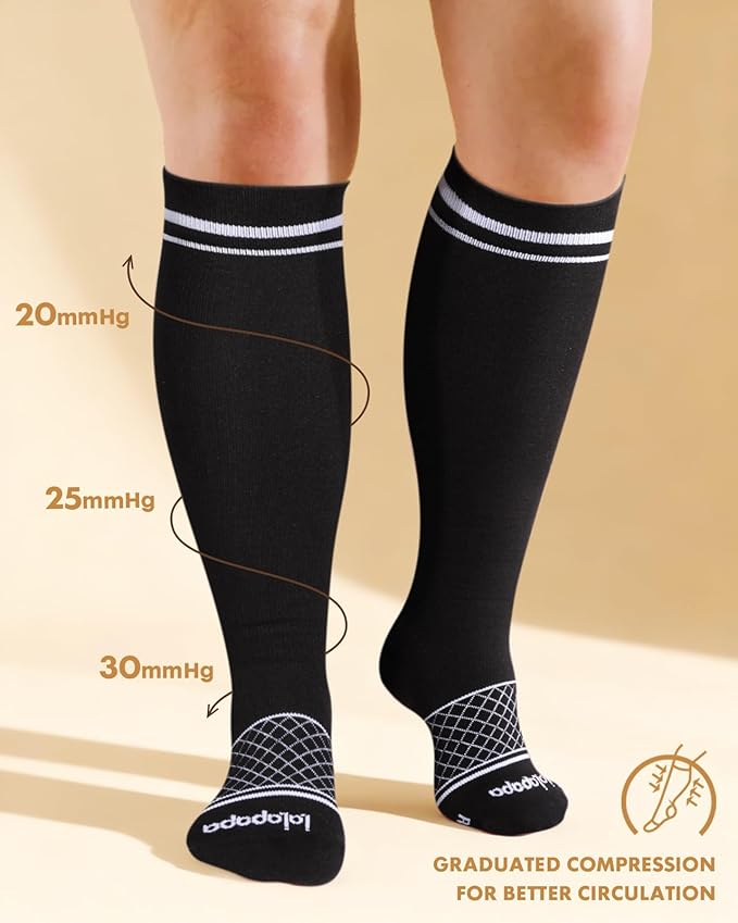 Cotton Compression Socks for Women Men - 2 Pairs 20-30mmHg Circulation Grid Arch Support Socks, Breathable