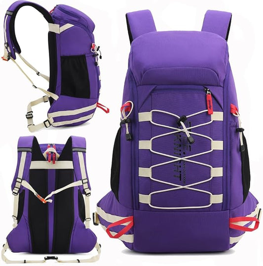 Bseash 40L Waterproof Hiking Camping Backpack with Rain Cover, Outdoor Sport Travel Daypack Rucksack for Skiing Cycling (Purple)