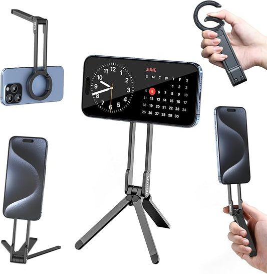 ULANZI MA30 Magnetic Phone Tripod Stand for iPhone - Aluminium Maglock Smartphone Mini Tripod Pocket Cell Phone Stand Strong Magnet Quick Mount Compatible with iPhone 17 16 15 14 13 12 Series, Black