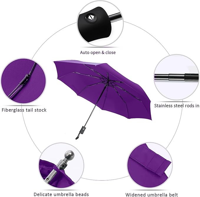 MRTLLOA 42/49 Inch Compact Windproof Travel Umbrella for Rain, Lightweight, Portable, Automatic, Strong, Waterproof Folding Umbrellas for Women, Men and Teenagers
