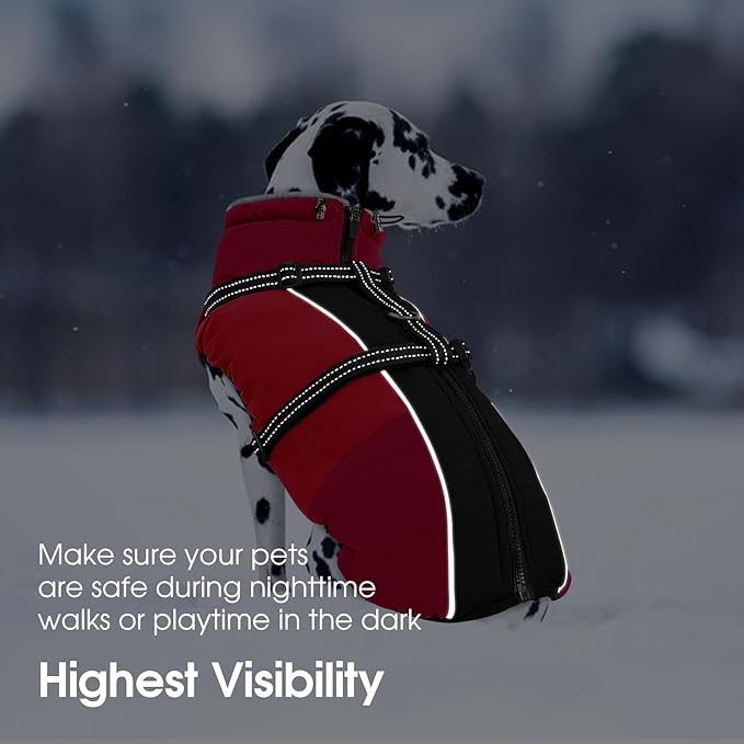SUNFURA Small Dog Coat with Harness Built-in, Warm Dog Jacket with Zip, Reflective Winter Coat Pet Sweater Clothes for Small Dogs Schnauzer, Yorkshire Terrier, Shih Tzu, Red S